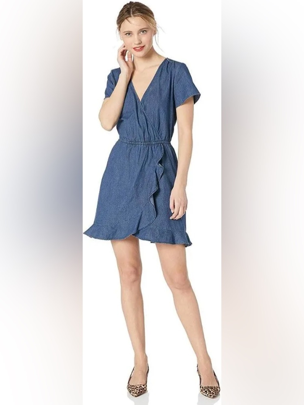 Chambray Ruffle Wrap Dress